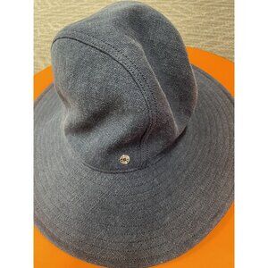 Hermes Navy Wide-Brim Hat 56 Size Cotton/Viscose Blend Womens Accessory Elegant